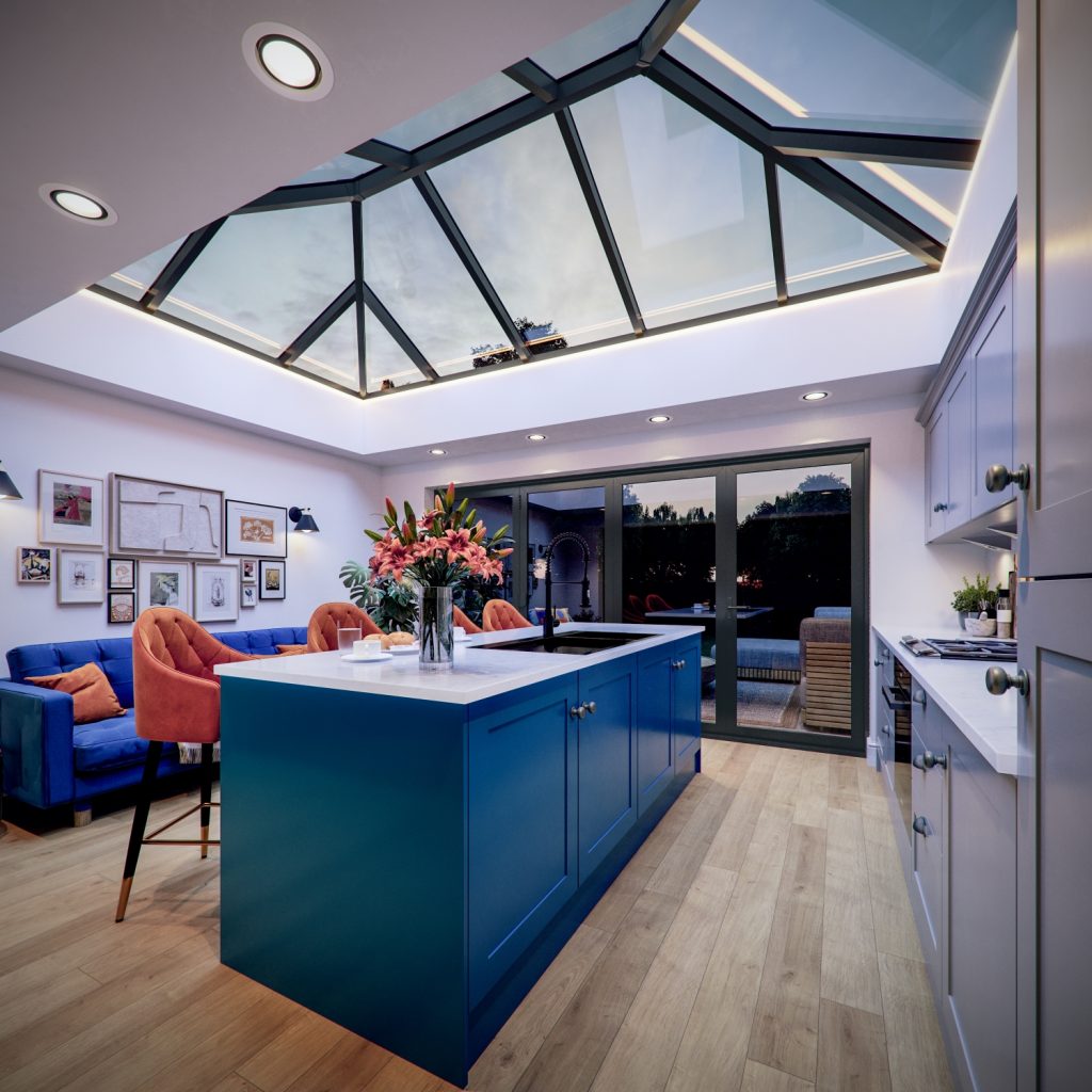 Image showing kitchen with Eurocell Iconiq roof lantern in ceiling