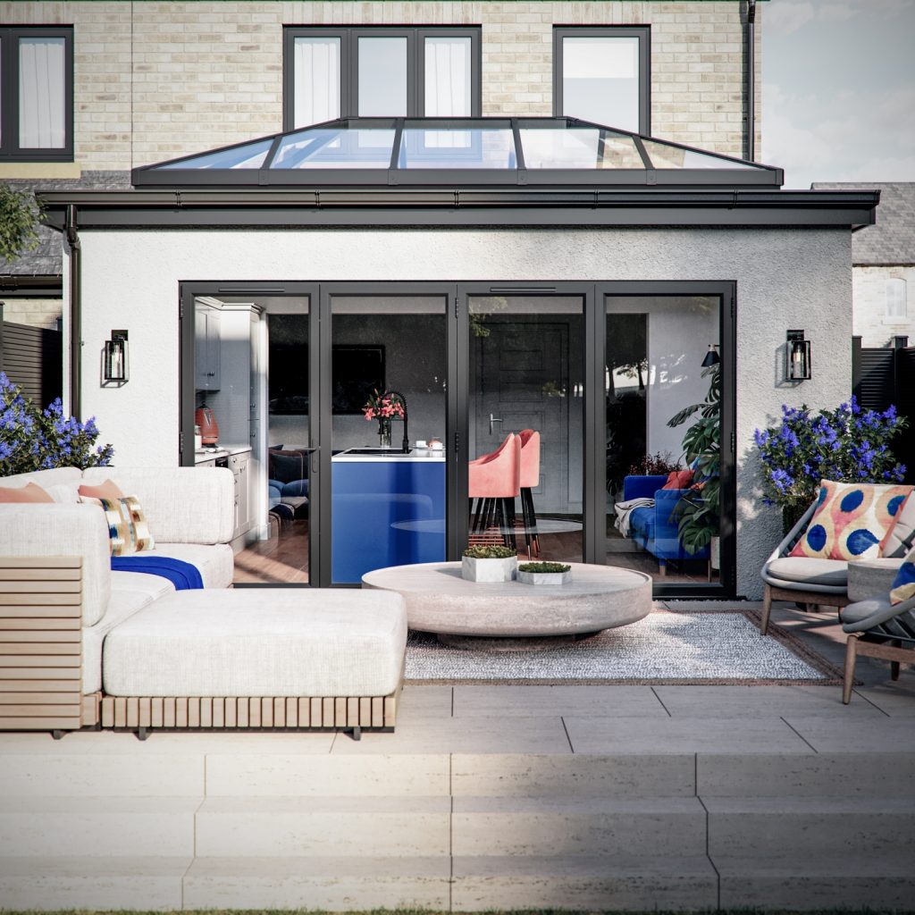 Garden view showing home with Eurocell's Iconiq roof lantern installed