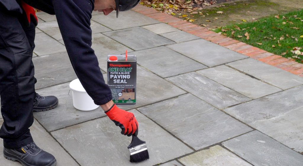 Patio is sealed with a brush and Thompson's One Patio & Block Paving Seal
