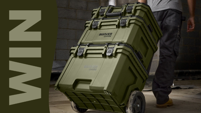 Bunker stacking system is being dragged away. A graphic says "WIN"
