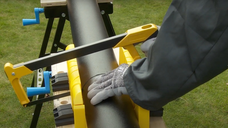 Installer cuts Brett Martin guttering to size