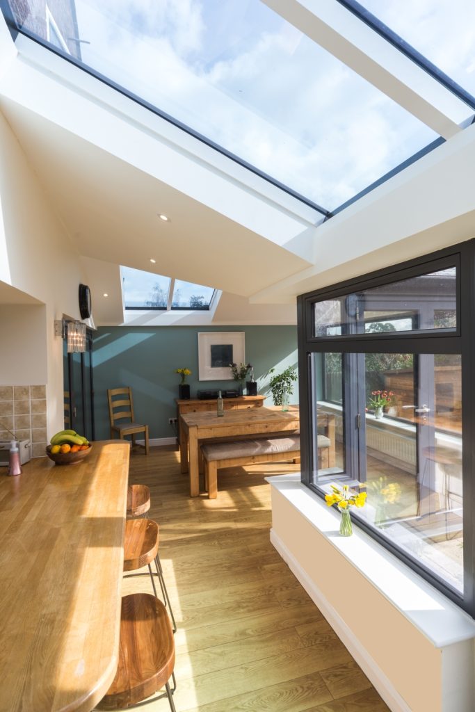 Living area with skylight using TuffX glass