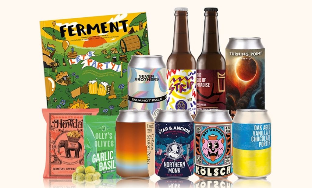 Collection of beers & snacks symbolising a prize of 3 months of craft beer